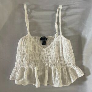 Women’s White Tank Size Small Cropped Flowy Babydoll Cami Smocked